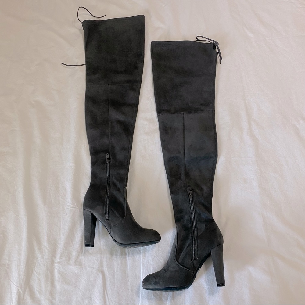 Charlotte Russe Charcoal Gray Suede Amaya Heeled Boot - Picture 3 of 12